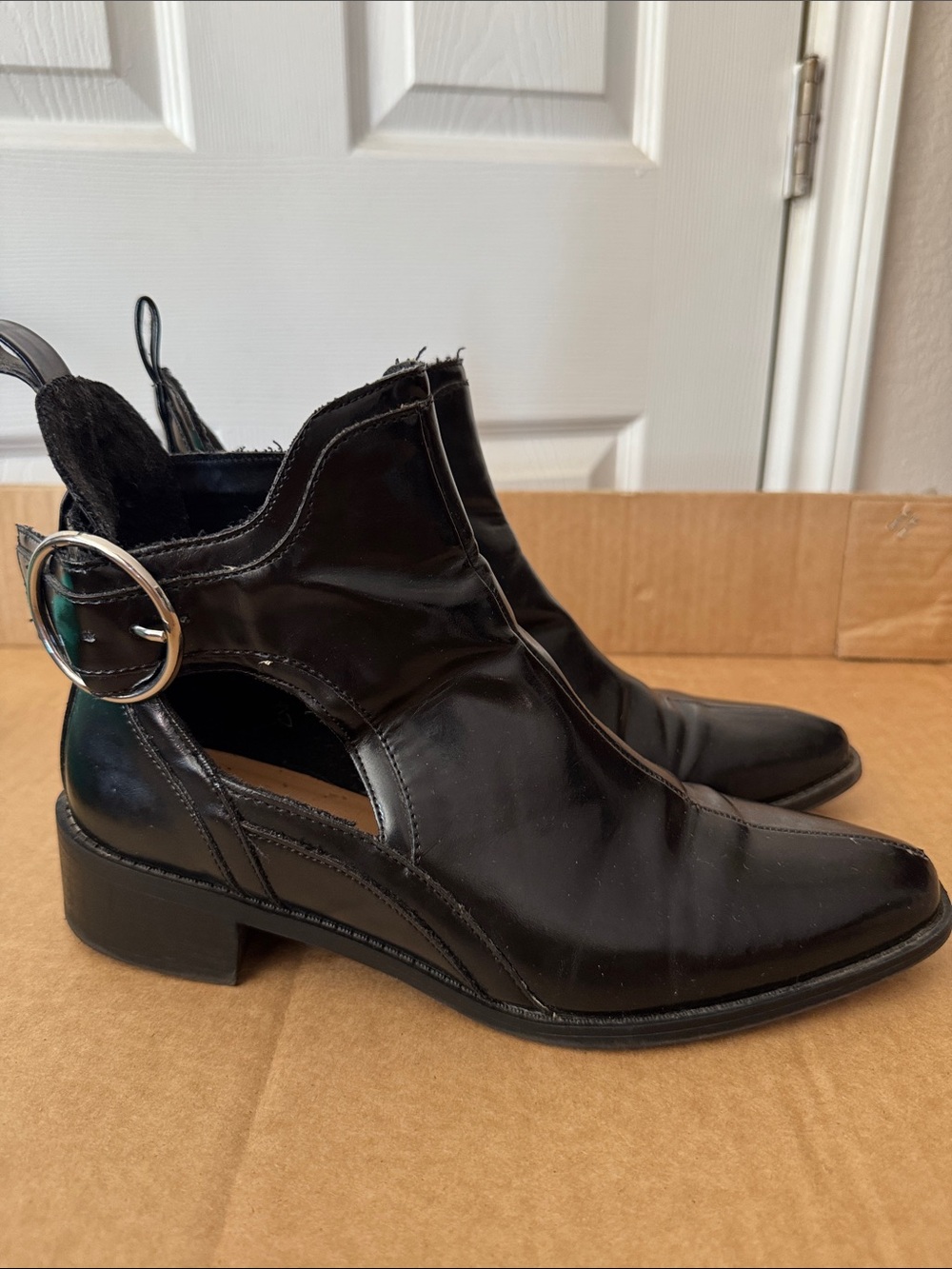 Zara Black Cutout Ankle Boots with Silver Ring buckle - Women